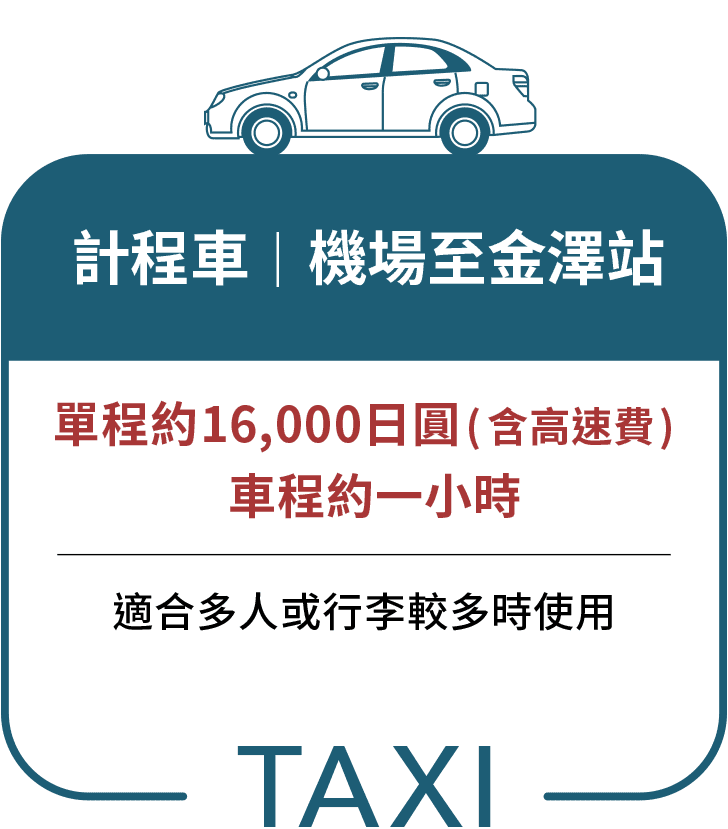 計程車｜機場至金澤站